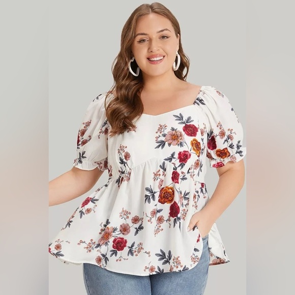 BloomChic Puff Sleeve Floral Print Blouse - Picture 1 of 7